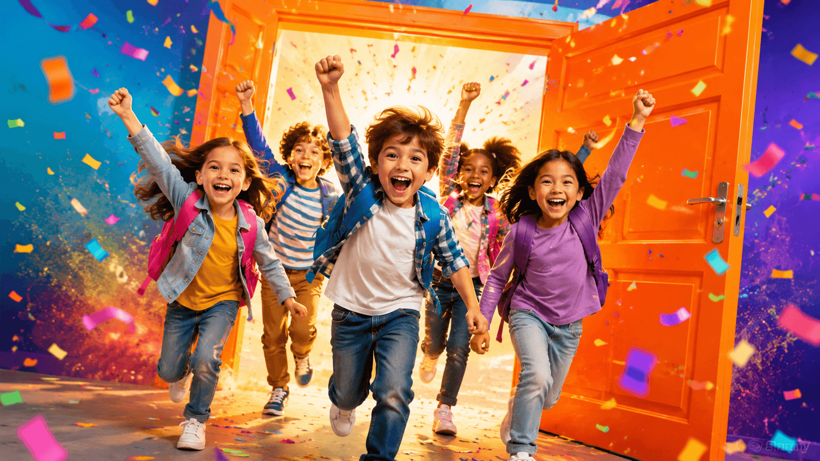 Niños celebrando al salir de la sala