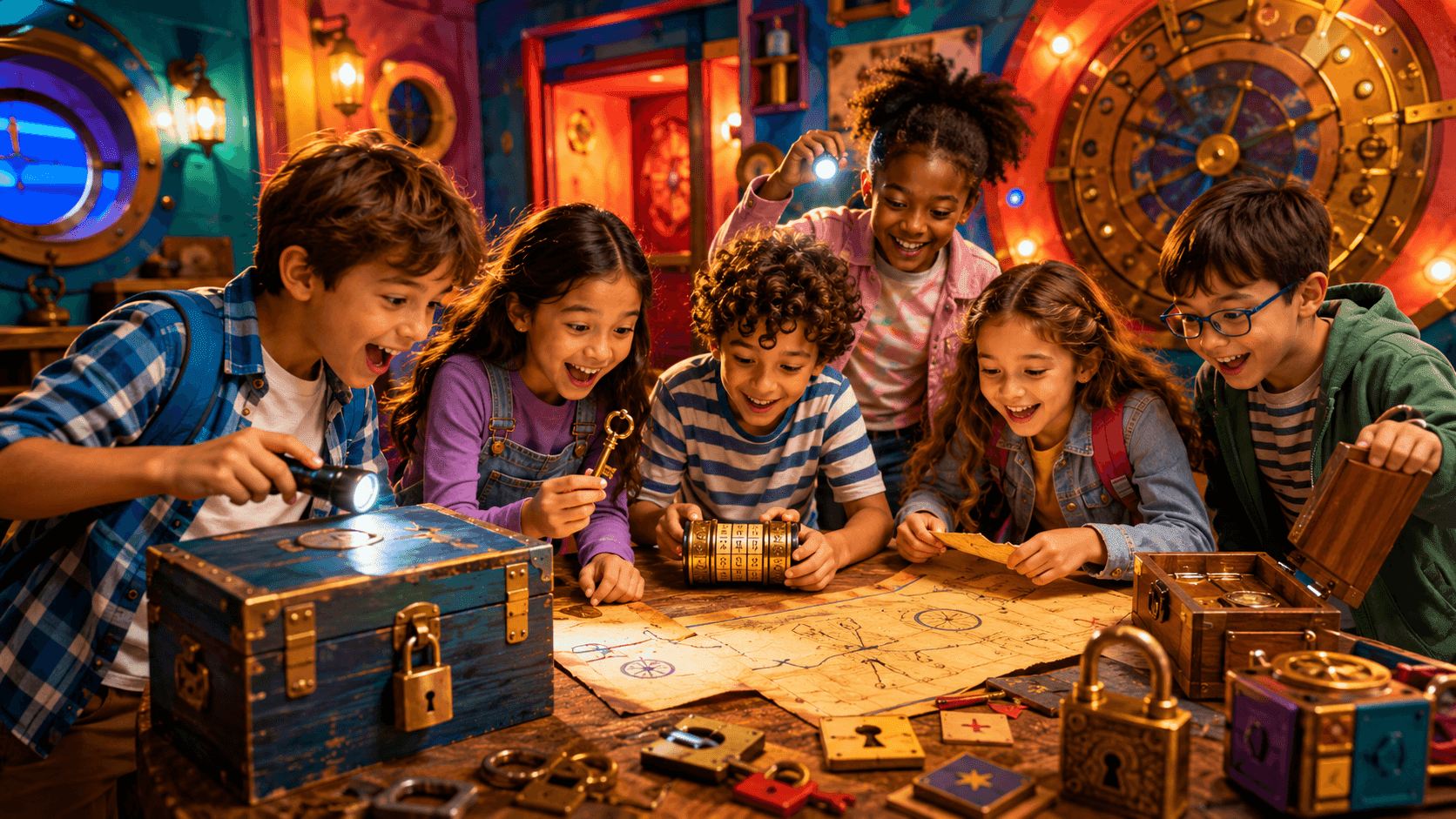 Niños jugando en una sala de escape